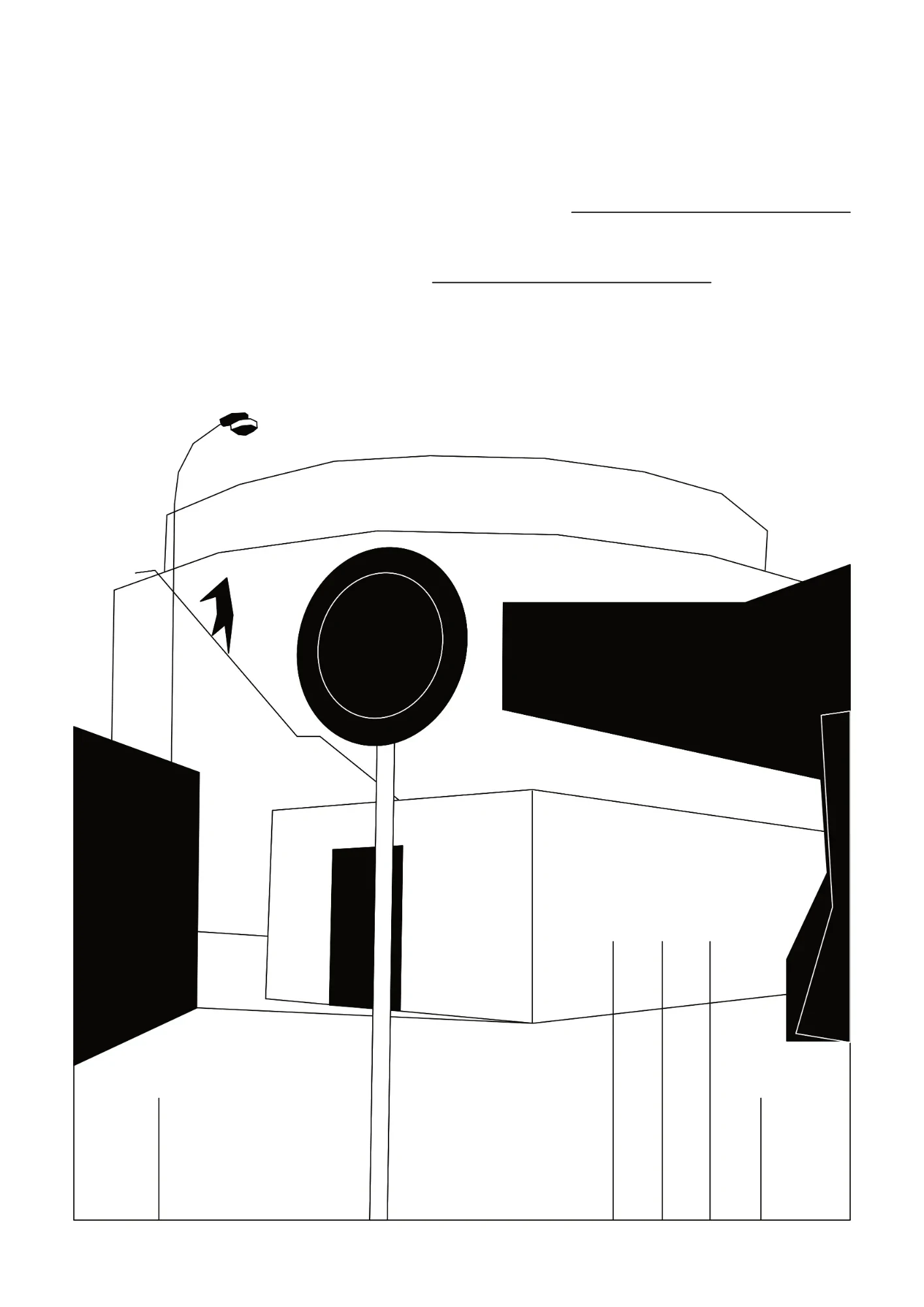 Ilustrace: oblá budova s dopravní značkou v popředí